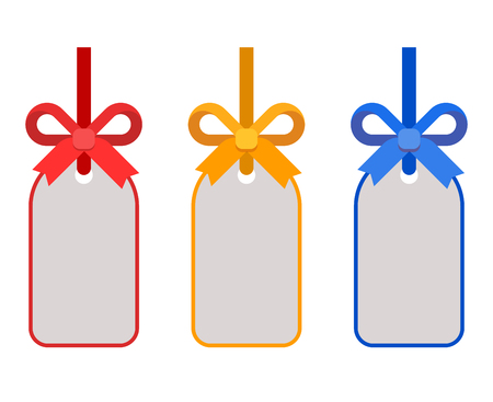 Flat Color cute gift tags and labels with bows of ribbon isolated on white background illustration set.のイラスト素材