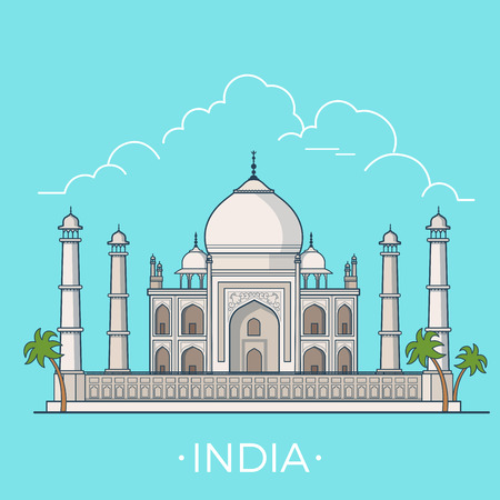 India country design template. Linear Flat famous historic sight; cartoon style web site vector illustration. World travel and showplace in Asia, Asian vacation collection.のイラスト素材