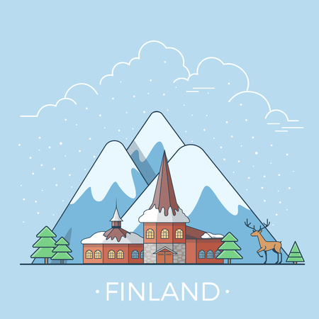 Finland country design template. Linear Flat famous historic sight; cartoon style web site vector illustration. World travel and showplace in Europe, European vacation collection.のイラスト素材