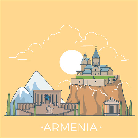 Armenia country design template. Linear Flat famous historic sight; cartoon style web site vector illustration. World travel and showplace in Asia, Asian vacation collection.のイラスト素材