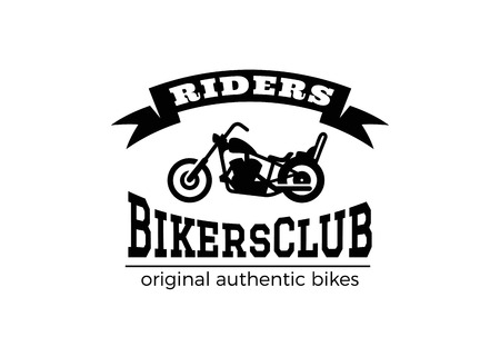 Motor Bike Chopper silhouette Logo design vector template.
Bikers motorbike club Logotype icon. Vintage Label with ribbonのイラスト素材