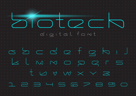 Futuristic vector Font design. Digital Virtual Reality Technology typeface.
Letters and Numbers for Computers, Dron Robot Hi-tech themesのイラスト素材
