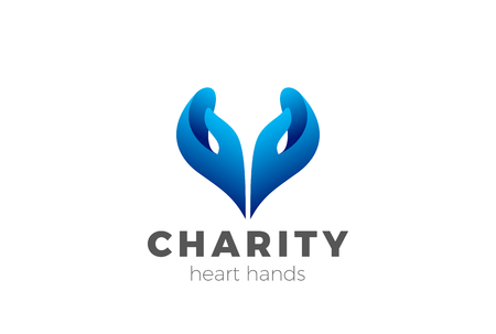 Charity Help Hands Heart shape Logo design vector template. Donation organization Logotype concept iconのイラスト素材