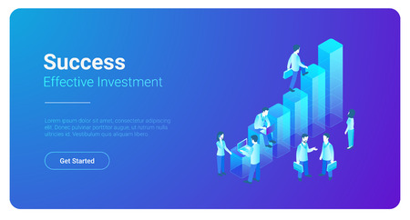 Isometric Business Finance Analytics Statistics Charts with People standing vector illustrationのイラスト素材