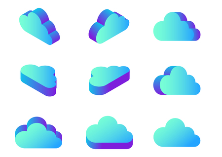 Isometric Flat Cloud Computing icons collection vector Design in different viewsのイラスト素材