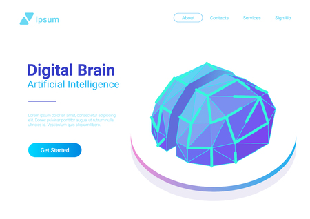Digital Brain Isometric flat style vector design concept. Artificial intelligence technology AI illustrationのイラスト素材