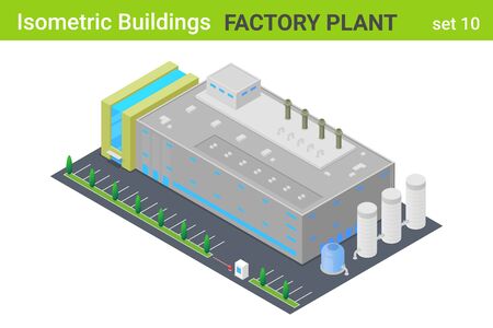 Isometric Factory Plant Industrial Building flat vector collection.のイラスト素材