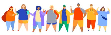 Team work Flat vector illustration concept. Teamwork Coworking creative People standing together hold devices.のイラスト素材