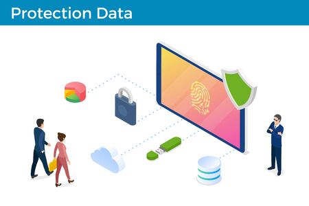 Digital Internet Security Isometric vector illustration concept. People Access by Fingerprint in Mobile Phone Smartphone with guardian.のイラスト素材