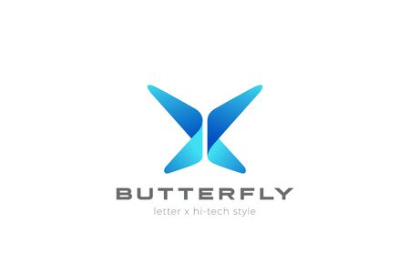 Butterfly Logo abstract geometric design vector template. Letter X Logotype icon Digital Technology style.のイラスト素材