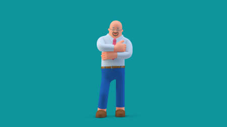 Man standing with folded hands on white background 3D illustration
