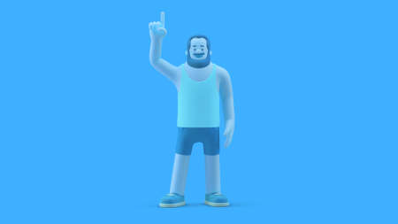 Man points up shows up finger standing on white background 3D illustrationの写真素材