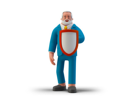 Businessman standing and Holding Shield Security Guart conceptの写真素材