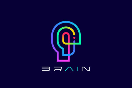 Artificial Intelligence Logo AI Human Head Face Colorful Design Vector template Linear Outline style. Psychology Mental Health Mind Education Learning Knowledge Brainstorm Logotypeのイラスト素材