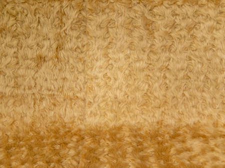 Gold animal wool texture background. Close-up texture of plush fluffy fur rug for product backdrop,...