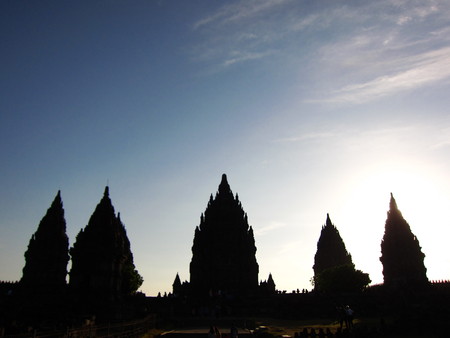 Silhouette of Prambanan Templeの写真素材