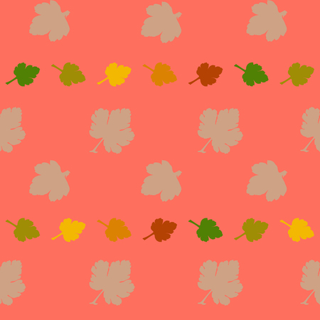 Seamless background illustration for textile decoration, texture pattern with leaves of different colors with leaf elements green, yellow, red, coral, white for colorful packaging and printing on card coverのイラスト素材