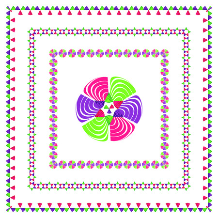 Illustration of bright ornament of different colors, frame for decoration design of blank space on letter or postcardのイラスト素材