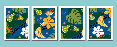 Set of background Template illustrations wall arts vector. Abstract Tropical design for print,covering greetings cards,fabrics.のイラスト素材