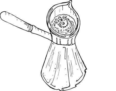 sketch turkish cezve. vector illustration of coffee maker in doodle style.のイラスト素材