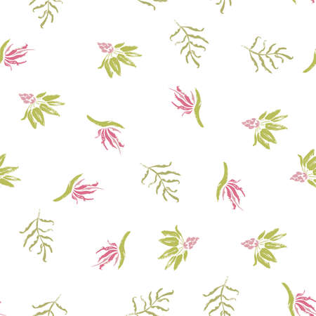 seamless pattern floral with small  tropical flowers.hand drawing. vector illustrationのイラスト素材