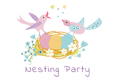 Design for greeting card for nesting party. Vector illustrationのイラスト素材