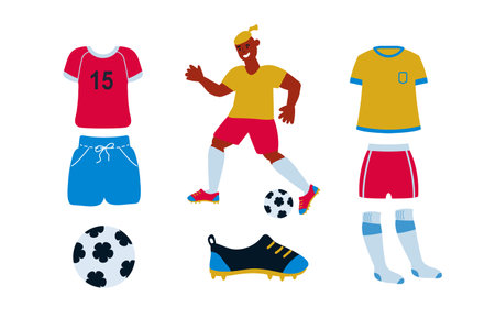 Set of football equipment , football player.のイラスト素材