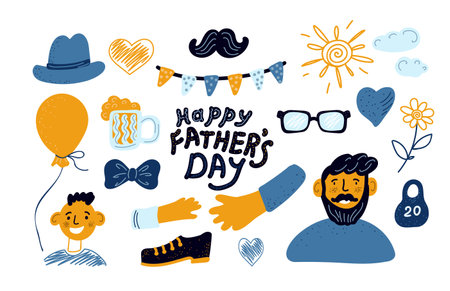 Fathers day set. Cute elements for design on a white background.のイラスト素材
