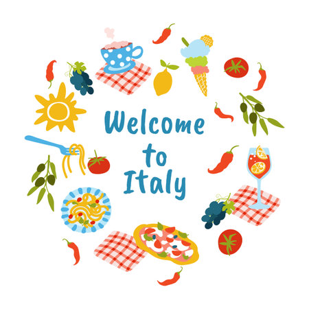 Welcome to Italy . Summer travel. Greeting cardのイラスト素材