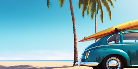 a car with a surfboard on top of it a 3Dの素材