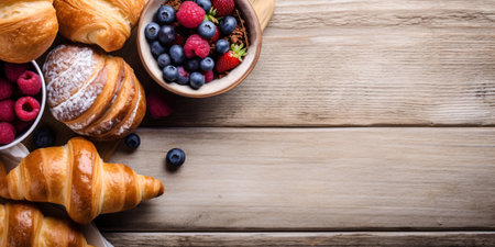 Breakfast food concept top view and copy space with homemの素材