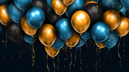 Celebration dark background with blue gold balloonsの素材