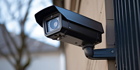 Security camera on modern building. Professional surveillanceの素材