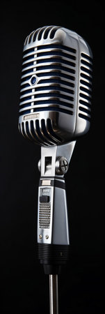 Retro microphone on a black background. Vintage microphonの素材