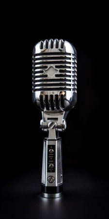 Retro microphone on a black background. Vintage microphonの素材