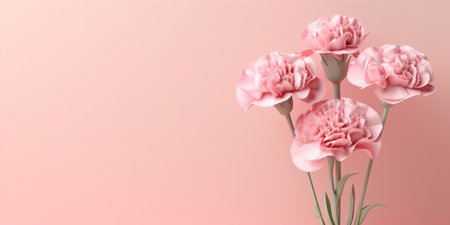 Carnation bouquet on pastel pink background with copy spaceの素材