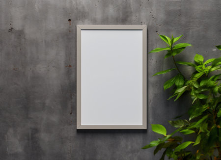 Mock up poster frame hanging on cement wall. 3d renderingの素材