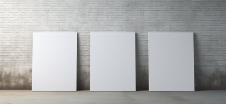 Three blank white posters on a brick wall. 3d rendering mock upの素材