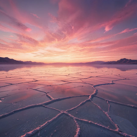 Beautiful sunset over Salar de Uyuni salt lake, Boliviaの素材