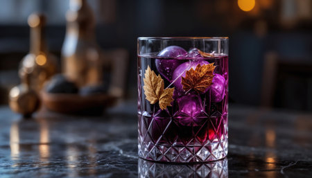 Black Grape Cocktail with Gold Leaf in Glassの素材