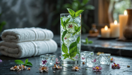 Spa Scene with Detox Water and Flower Petals â Wellness Beverageの素材