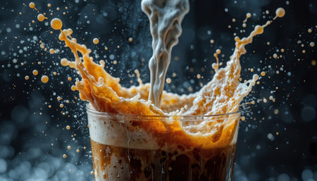 Cinematic Espresso Collision with Milk in Glass â High-Speed Coffee Photographyの素材