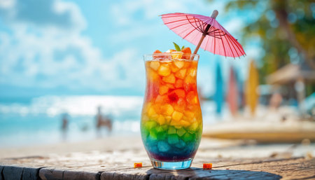 Rainbow Mocktail in Hurricane Glass â Tropical Summer Vacation Drink Sceneの素材