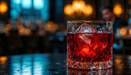 Negroni Cocktail with Red Ice Cube â Luxury Restaurant Ambienceの素材