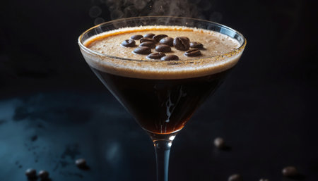 Espresso Martini Close-Up â Frothy Crema and Coffee Beansの素材