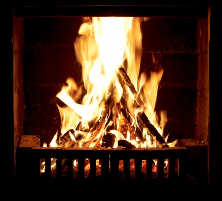 Burning fire in the fireplaceの写真素材