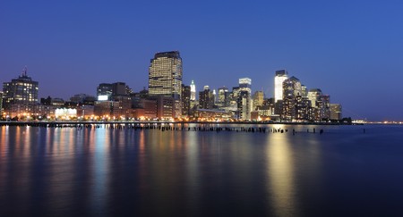 Office building at dusk in New York City.の写真素材