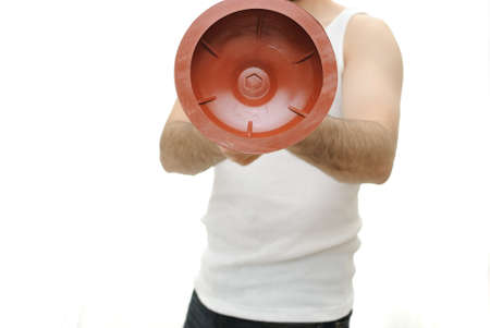 Plumber holding a plungerの写真素材