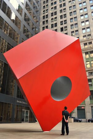Noguchi's Cube at the HSBC Building in the Financial District of New York City.  April 11, 2010.のeditorial素材