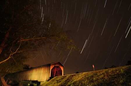 The historic Watson Mill Covered Bridge located at Watsom Mill Bridge State Park in Comer, Georgia.の写真素材